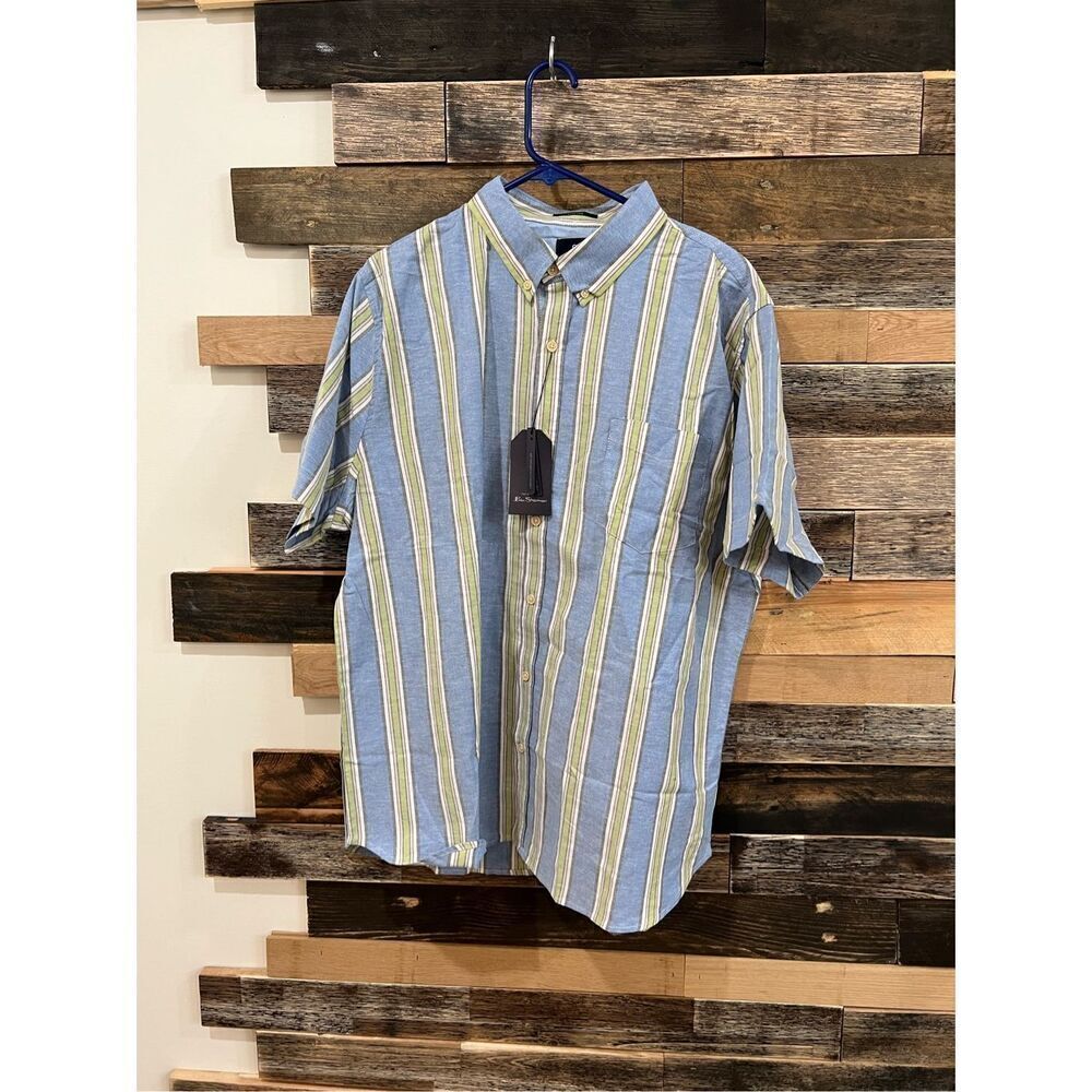 Ben Sherman NWT Short sleeve Blue W/Green Tan Stripes Button On Shirt sz 2XL